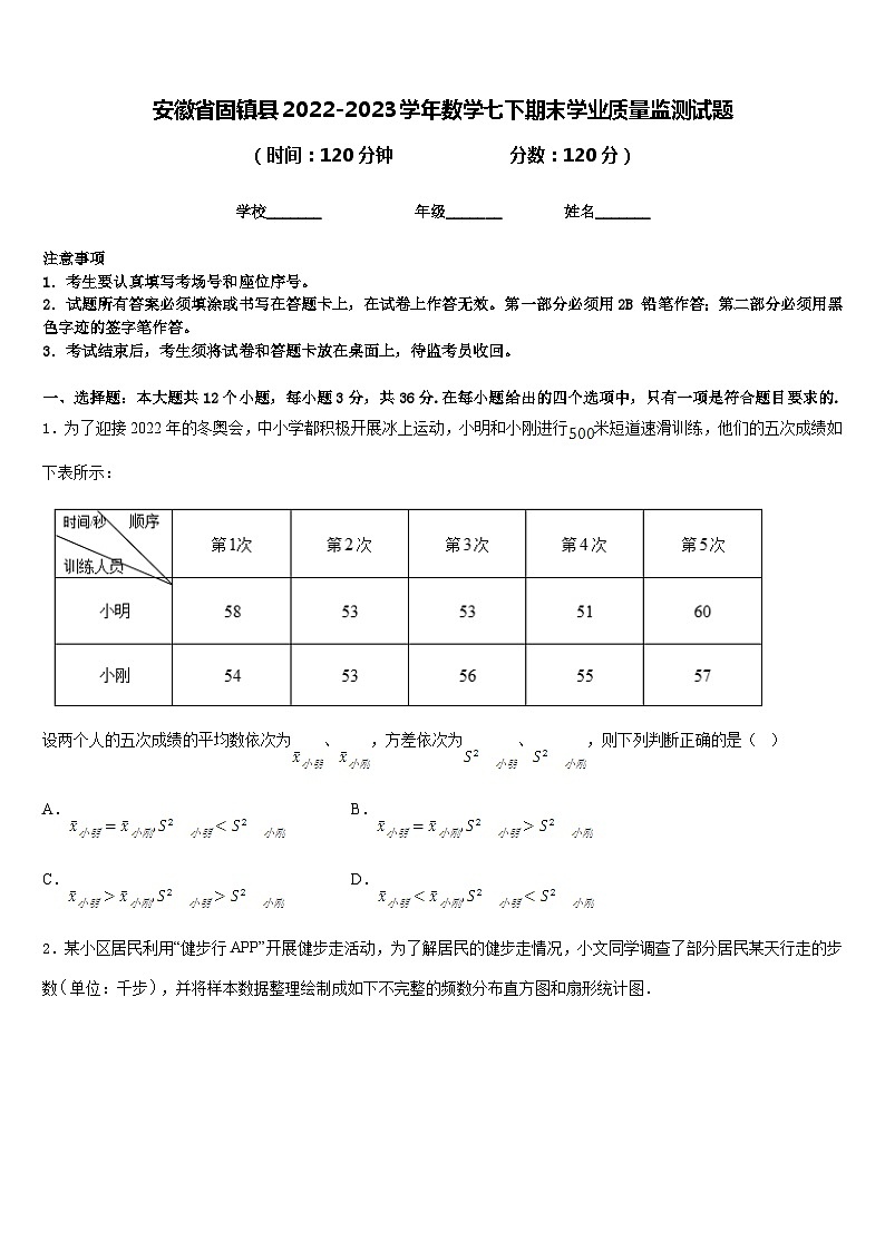 安徽省固镇县2022-2023学年数学七下期末学业质量监测试题含答案第1页