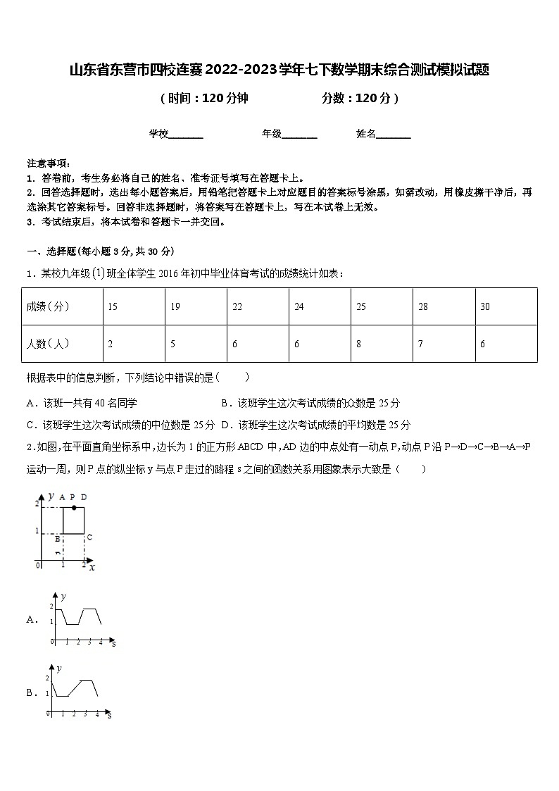 山东省东营市四校连赛2022-2023学年七下数学期末综合测试模拟试题含答案01