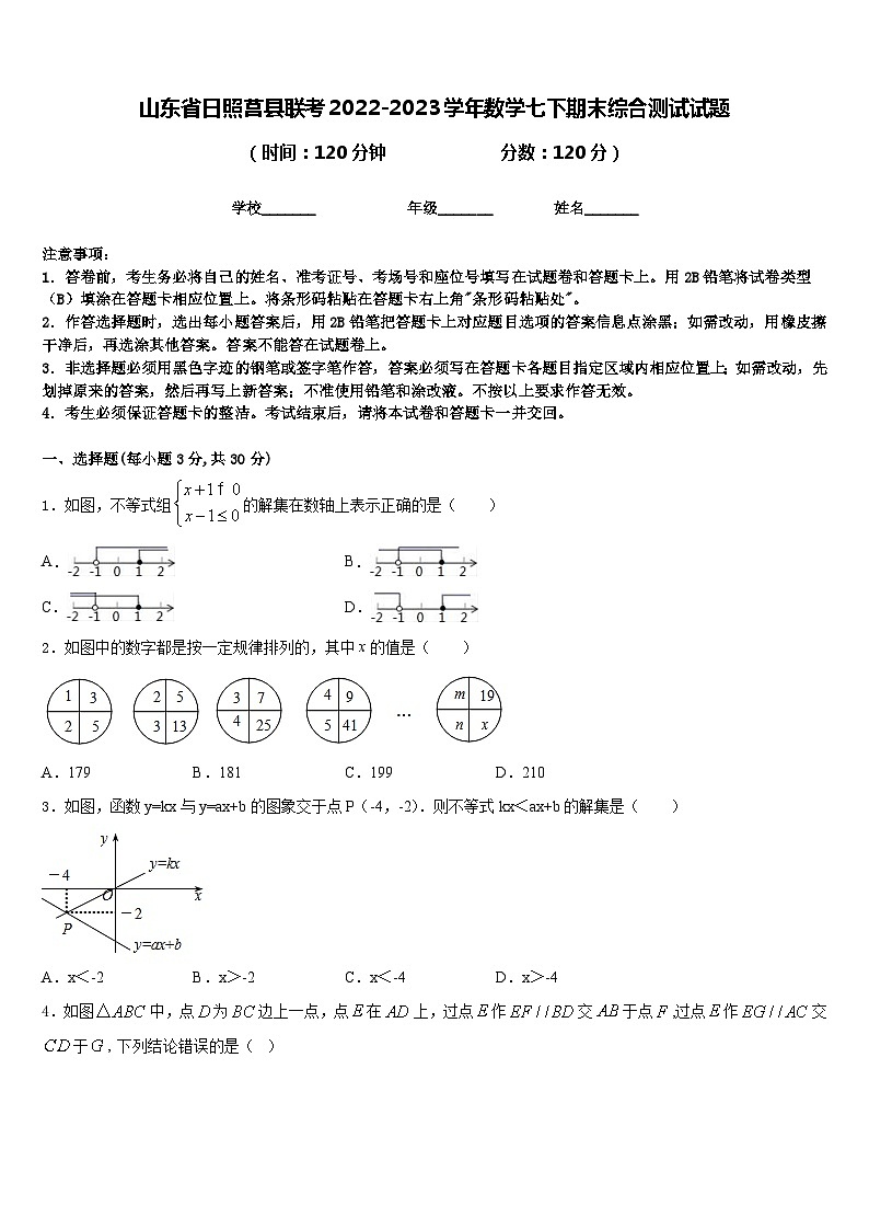 山东省日照莒县联考2022-2023学年数学七下期末综合测试试题含答案第1页