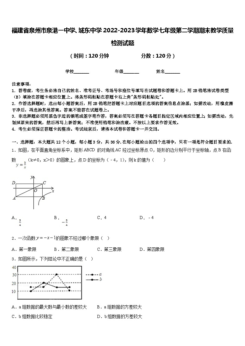 福建省泉州市泉港一中学、城东中学2022-2023学年数学七年级第二学期期末教学质量检测试题含答案第1页