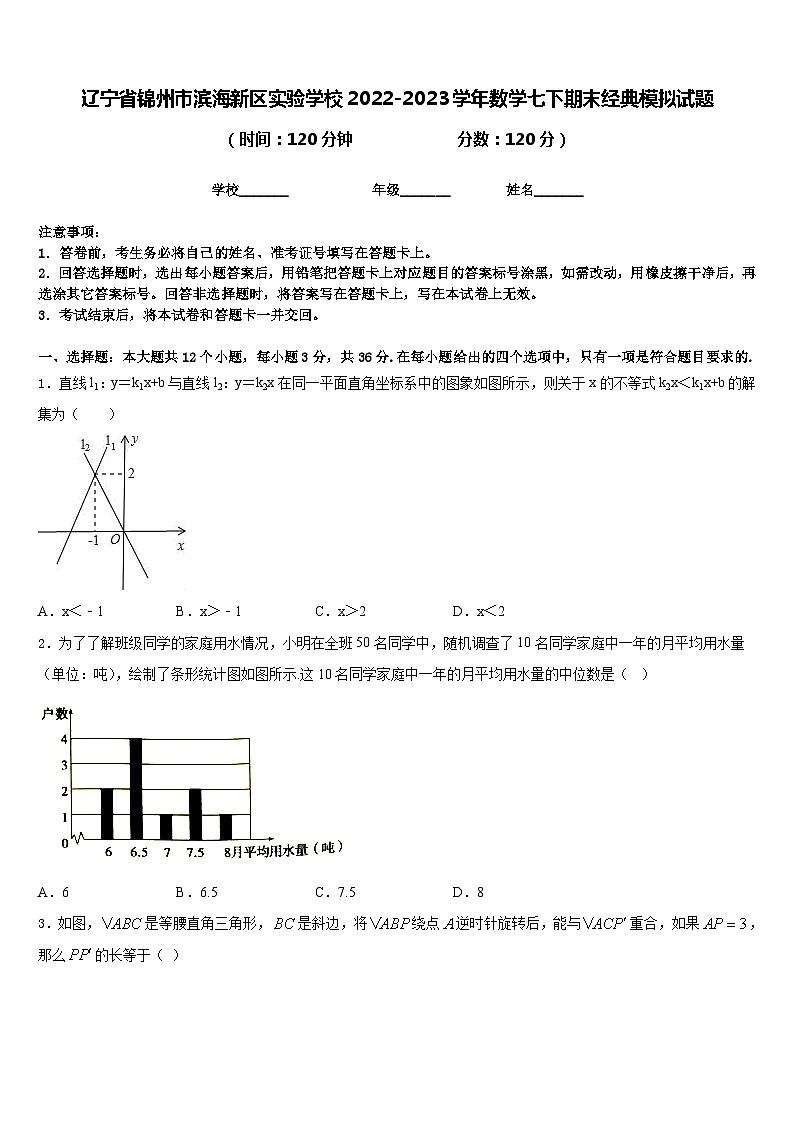 辽宁省锦州市滨海新区实验学校2022-2023学年数学七下期末经典模拟试题含答案第1页