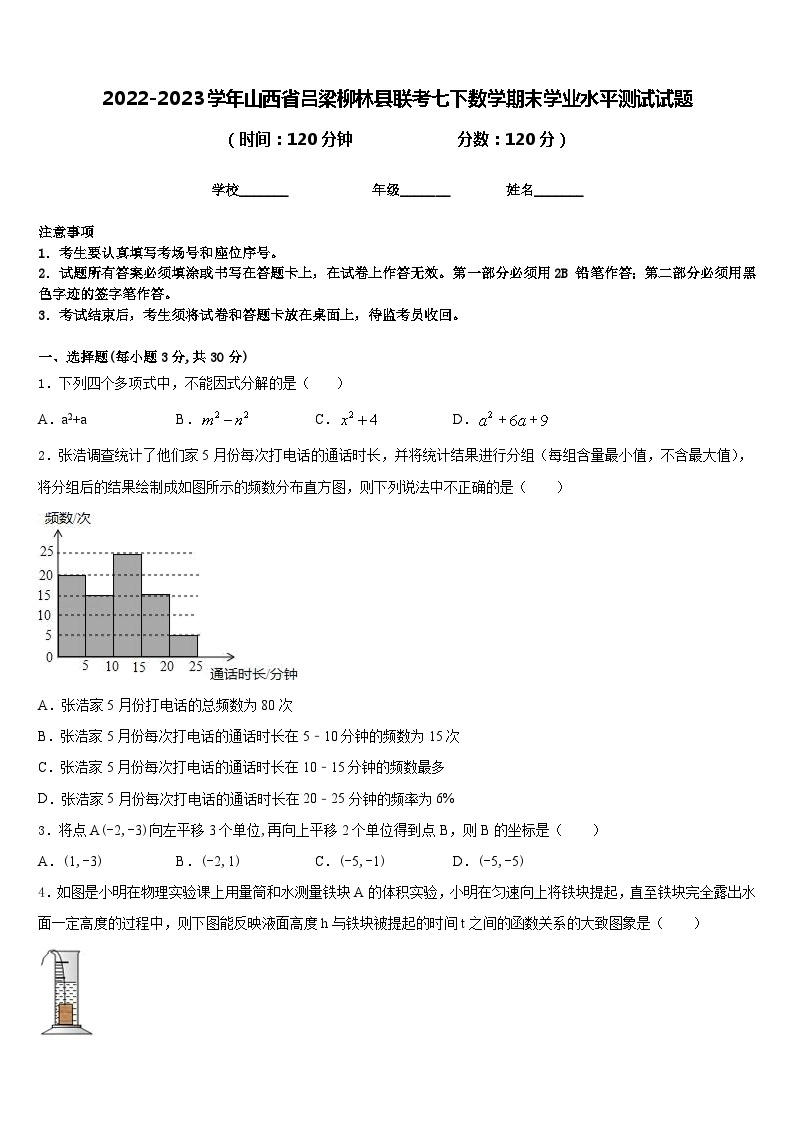 2022-2023学年山西省吕梁柳林县联考七下数学期末学业水平测试试题含答案01