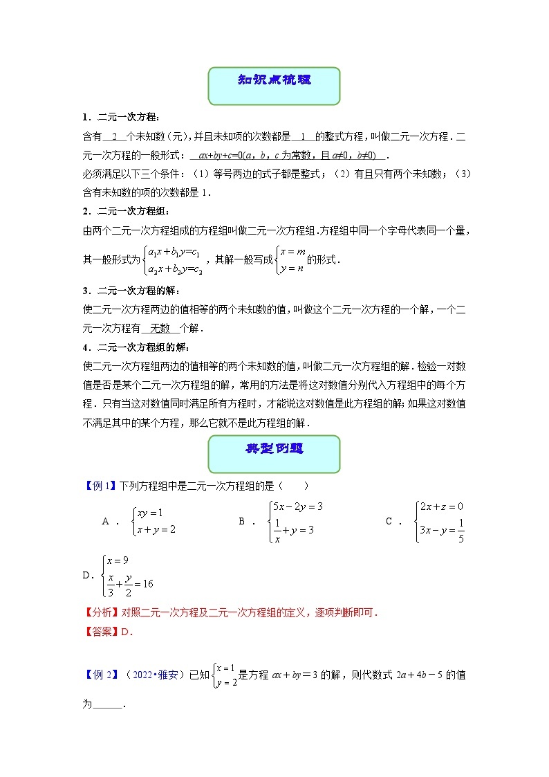 中考数学专题07 二元一次方程组（学案含解析）02