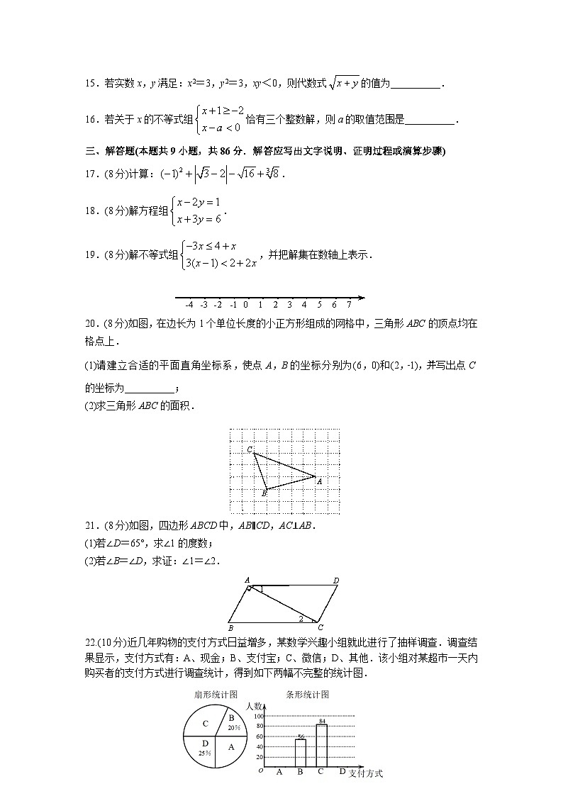福建省龍巖市新羅區(qū)2022-2023學(xué)年七年級(jí)下學(xué)期期末質(zhì)量監(jiān)測(cè)數(shù)學(xué)試卷(含答案)第3頁(yè)