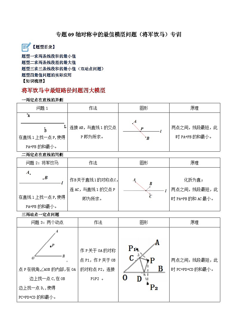 专题09 轴对称中的最值模型问题(将军饮马)专训-2023-2024学年八年级数学上册重难点专题提升精讲精练(人教版)01