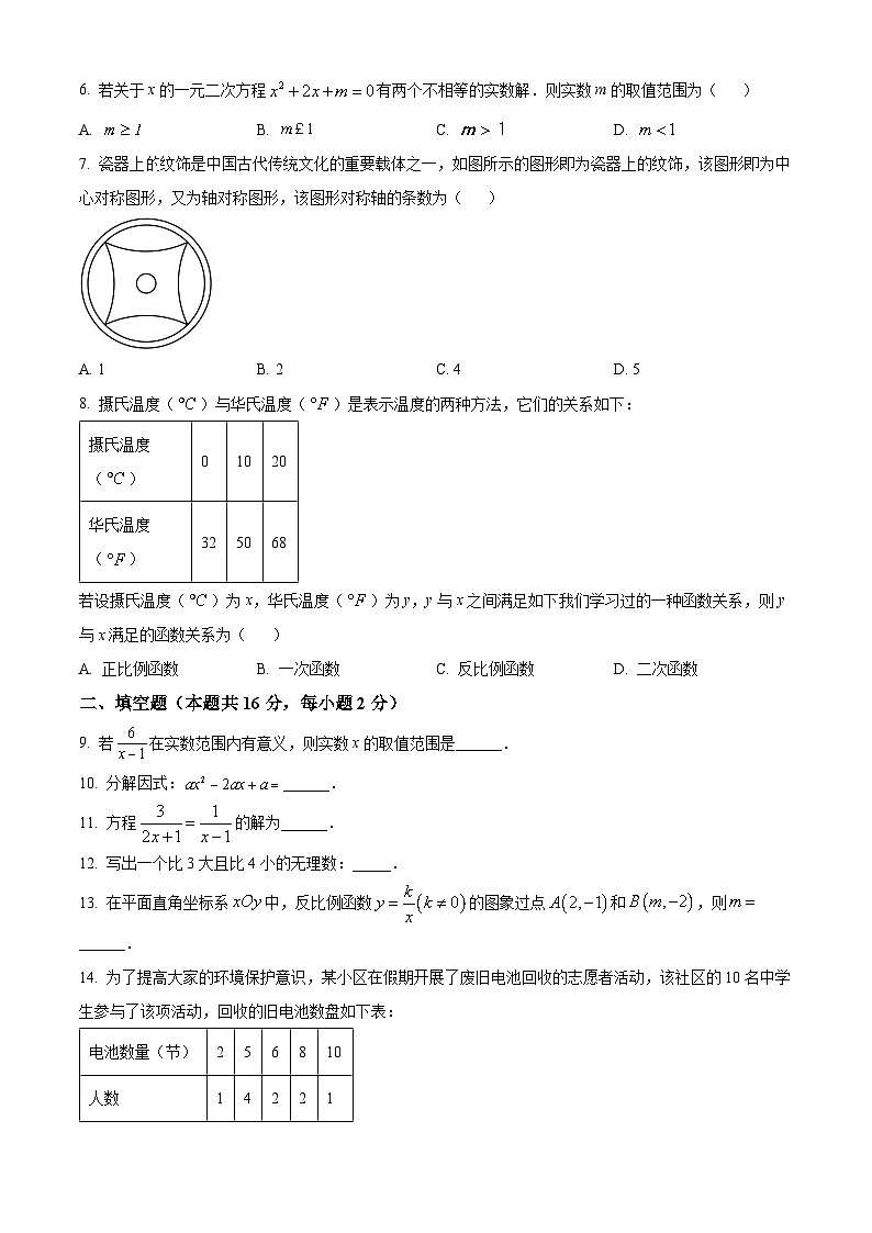 北京市平谷区中考一模数学试题 (原卷版)第2页