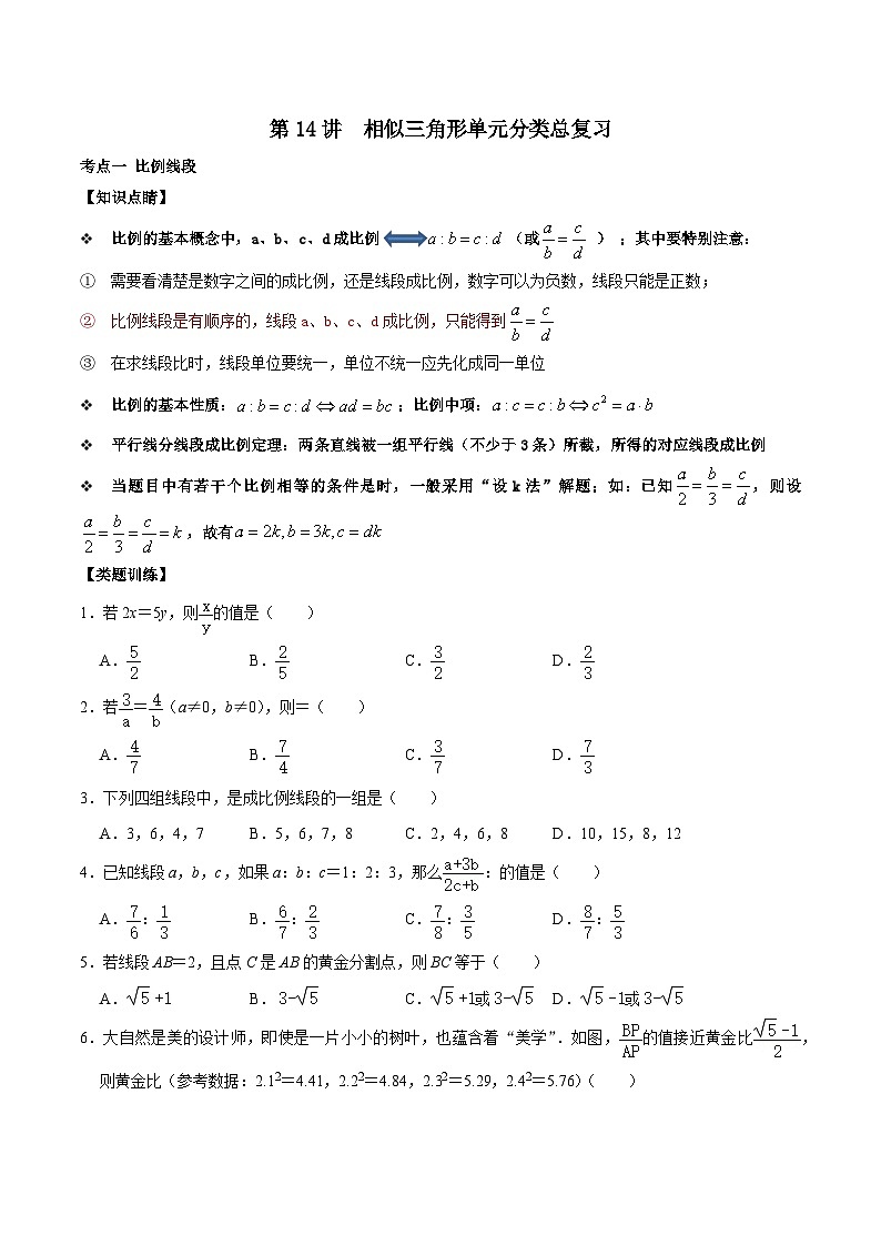 【重难点讲义】浙教版数学九年级上册-第14讲 相似三角形单元分类总复习(原卷版)第1页