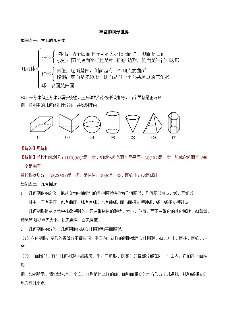 【同步讲义】苏科版数学七年级上册:5.1 丰富的图形世界 讲义01