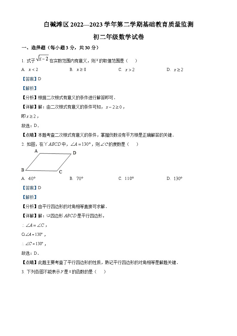 新疆克拉玛依市白碱滩区2022-2023学年八年级下学期期末数学试题(解析版)第1页