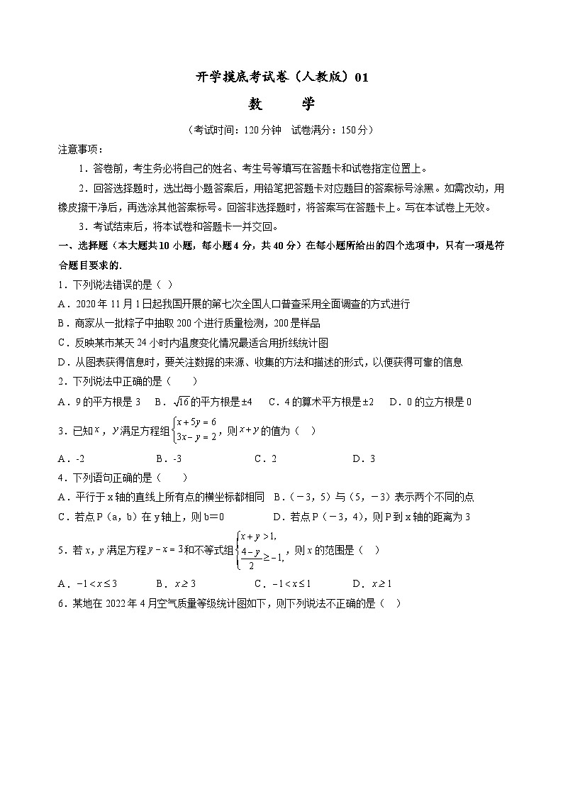 【开学摸底考】人教版数学八年级上学期--秋季开学摸底考试卷(原卷版+解析版)01