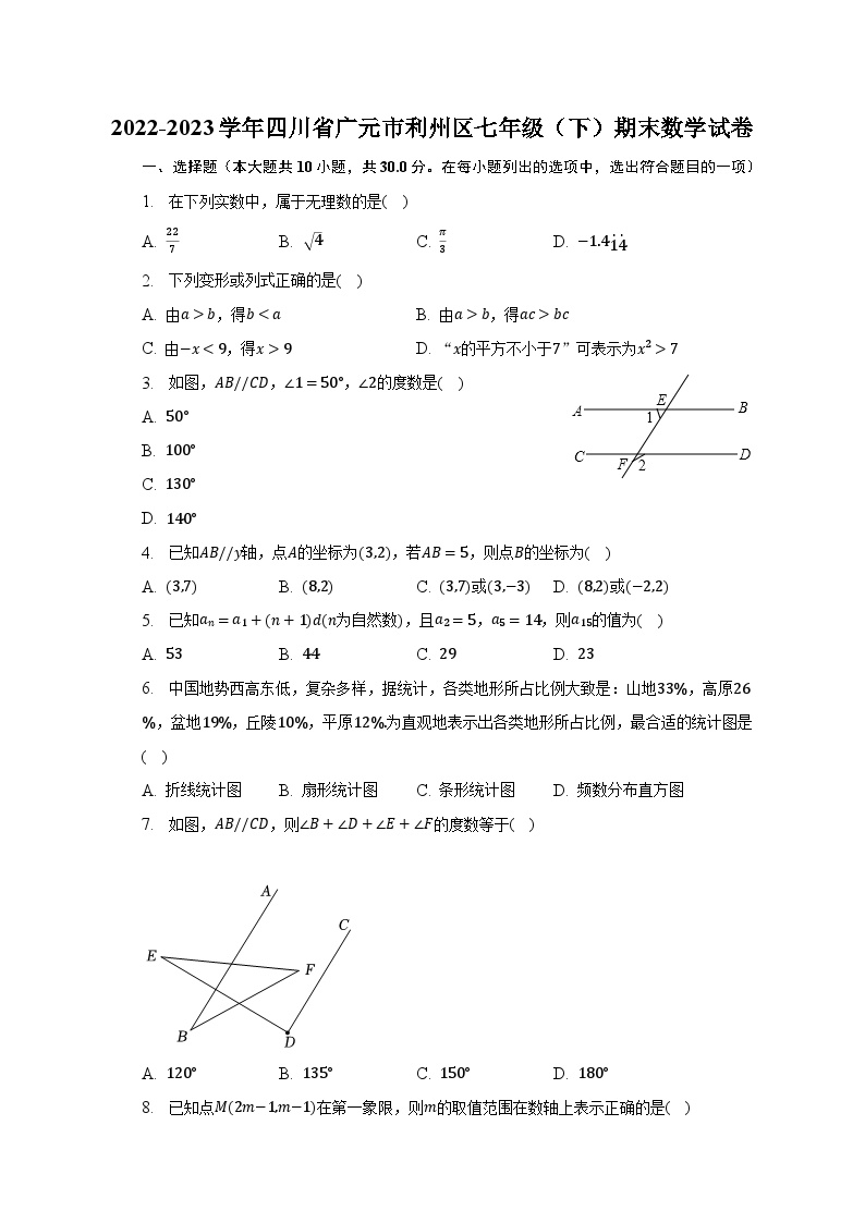 2022-2023学年四川省广元市利州区七年级（下）期末数学试卷（含解析）