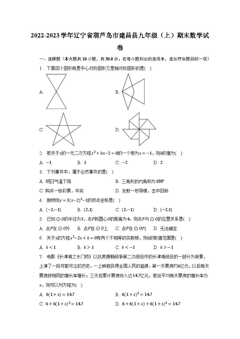 2022-2023学年辽宁省葫芦岛市建昌县九年级(上)期末数学试卷(含解析)第1页
