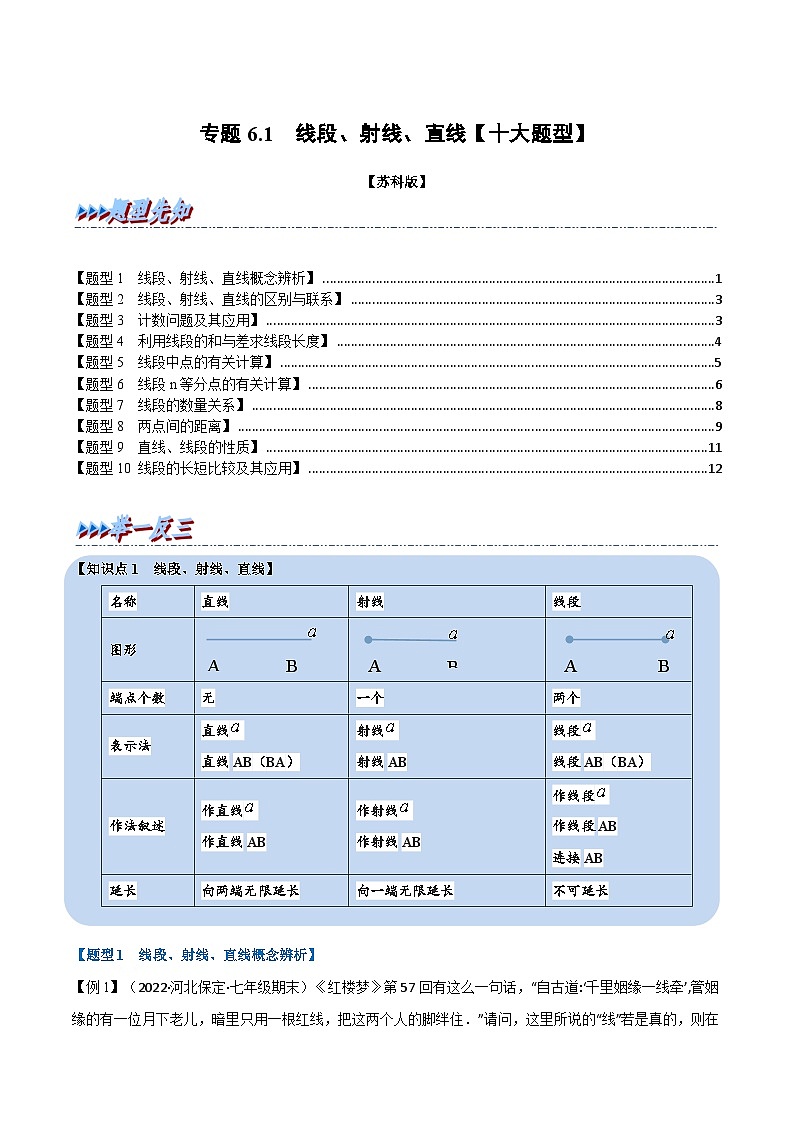 专题6.1 线段、射线、直线【十大题型】-2022-2023学年七年级数学上册举一反三系列(苏科版)01
