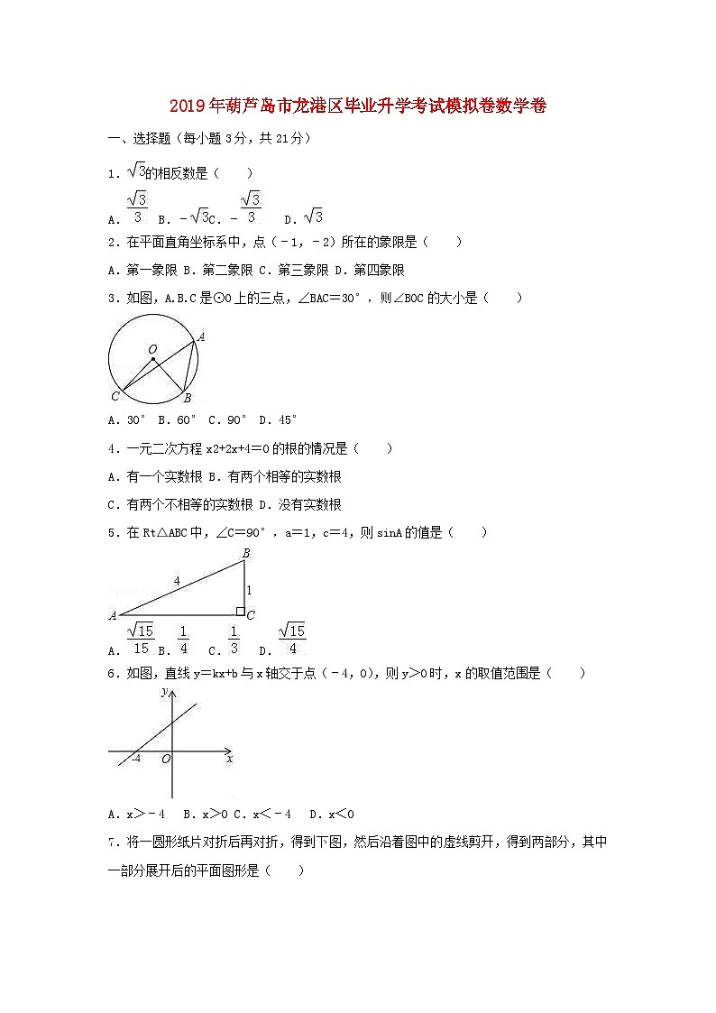 辽宁省葫芦岛市龙港区2019年初中数学毕业升学考试模拟卷卷(含解析)第1页
