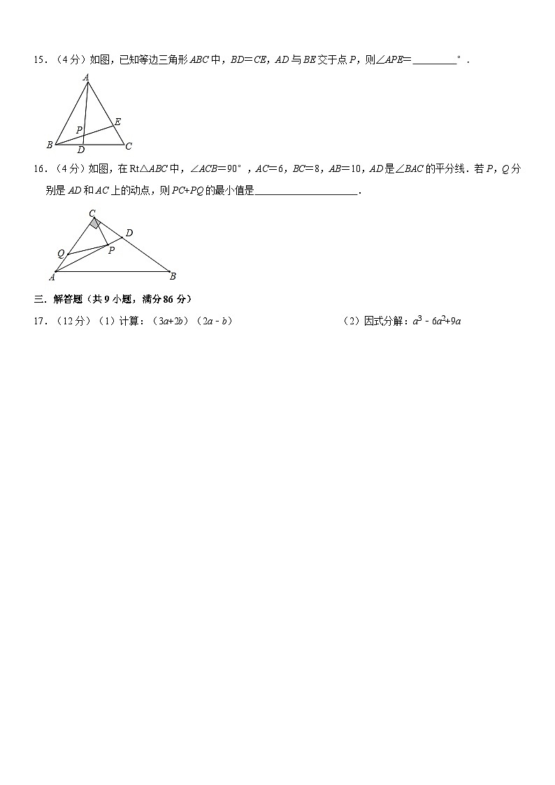 福建省厦门市思明区湖滨中学2022-2023学年八年级上学期数学+期末同步练习第3页