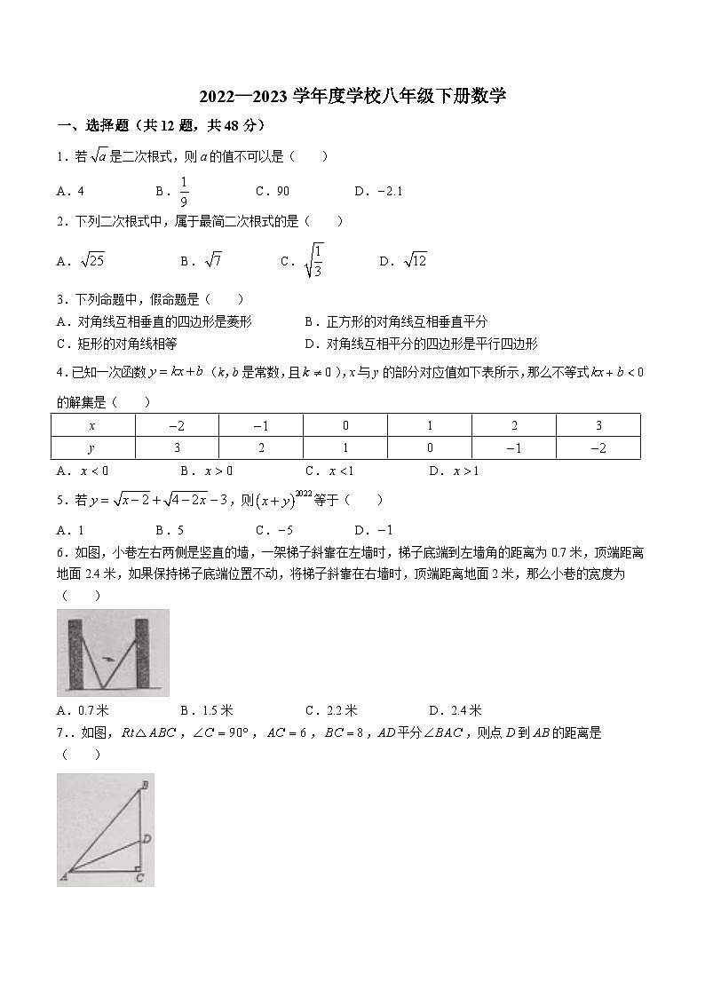 山东省德州市齐河县焦庙镇贾市中学2022-2023学年八年级下学期期中数学试题01