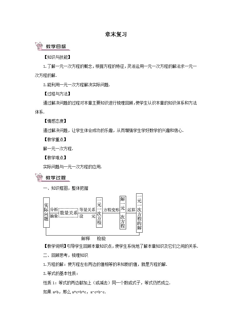 第6章一元一次方程章末复习教案(华东师大版七下)01