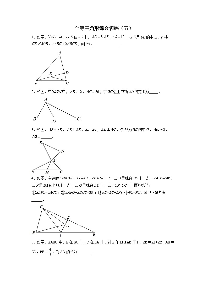 八年级数学上册全等三角形综合训练(五)(原卷版)第1页