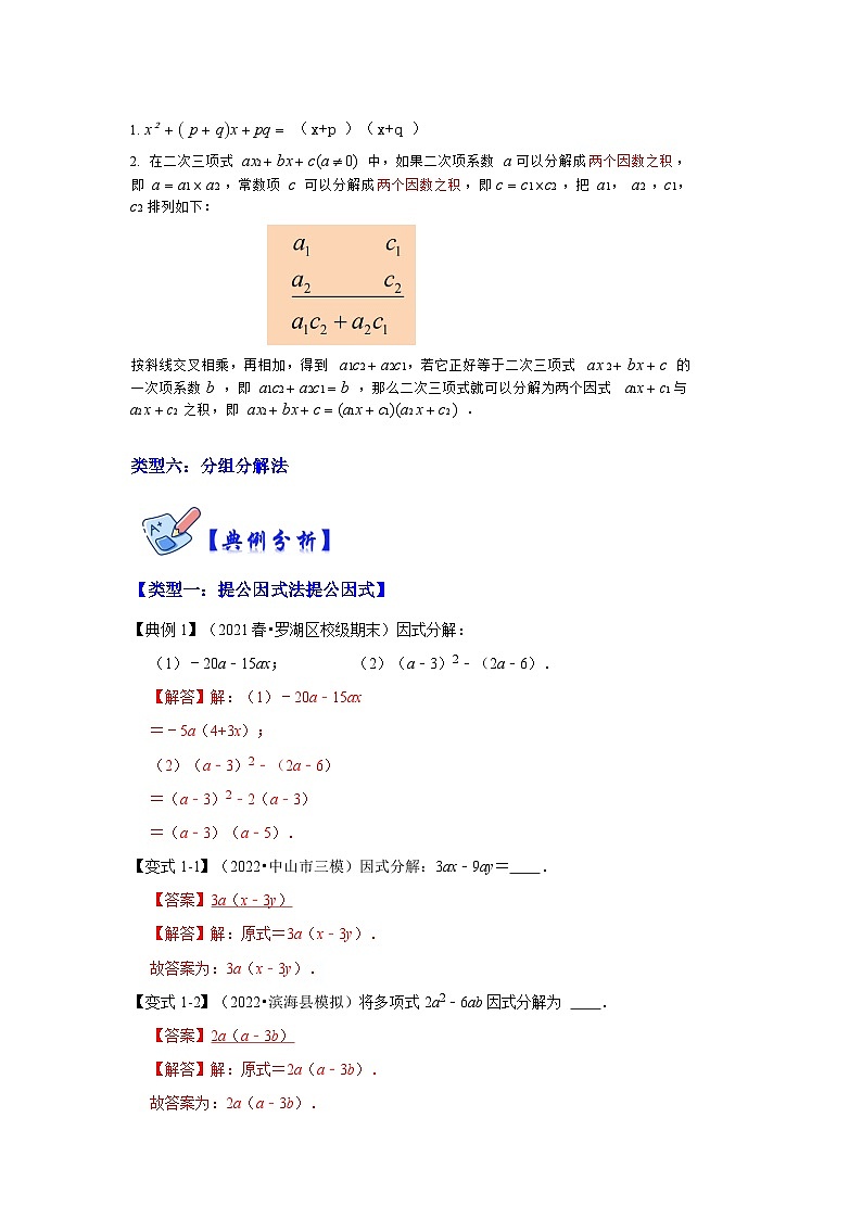 专项21 因式分解常用方法(六大类型)-2022-2023学年八年级数学上册高分突破必练专题(人教版)02