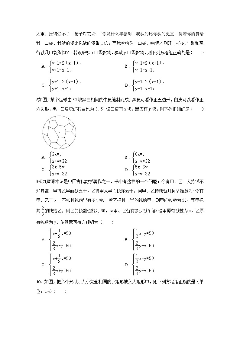 北师大版八年级数学上册5.3 应用二元一次方程组 鸡兔同笼 基础复习(无答案) 试卷03