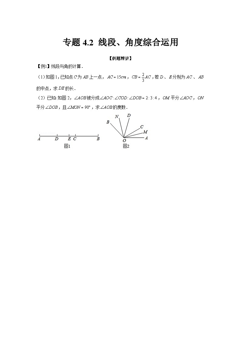 七年級數(shù)學(xué)上冊專題4.2 線段、角度綜合運用（強化）（原卷版）第1頁