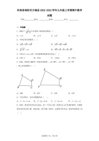 河南省南阳市方城县2022-2023学年九年级上学期期中数学试题