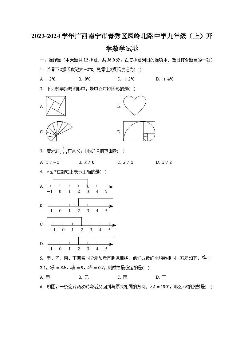 2023-2024学年广西南宁市青秀区凤岭北路中学九年级(上)开学数学试卷(含解析)01