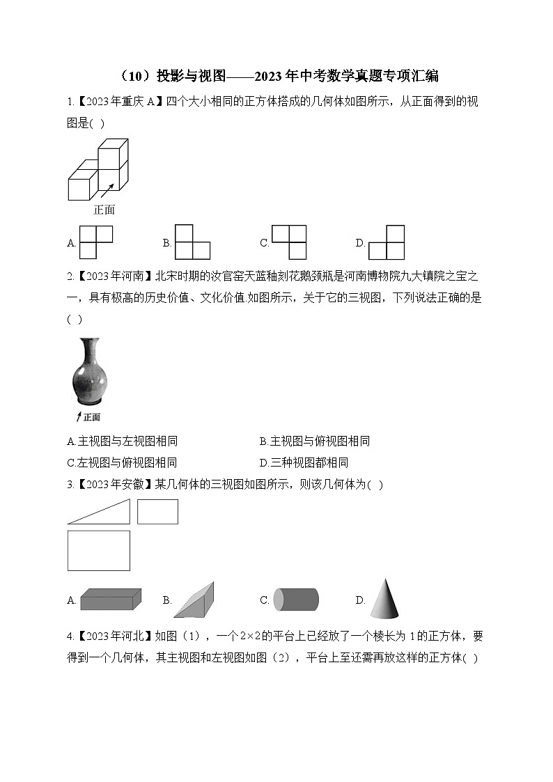 (10)投影与视图——2023年中考数学真题专项汇编第1页