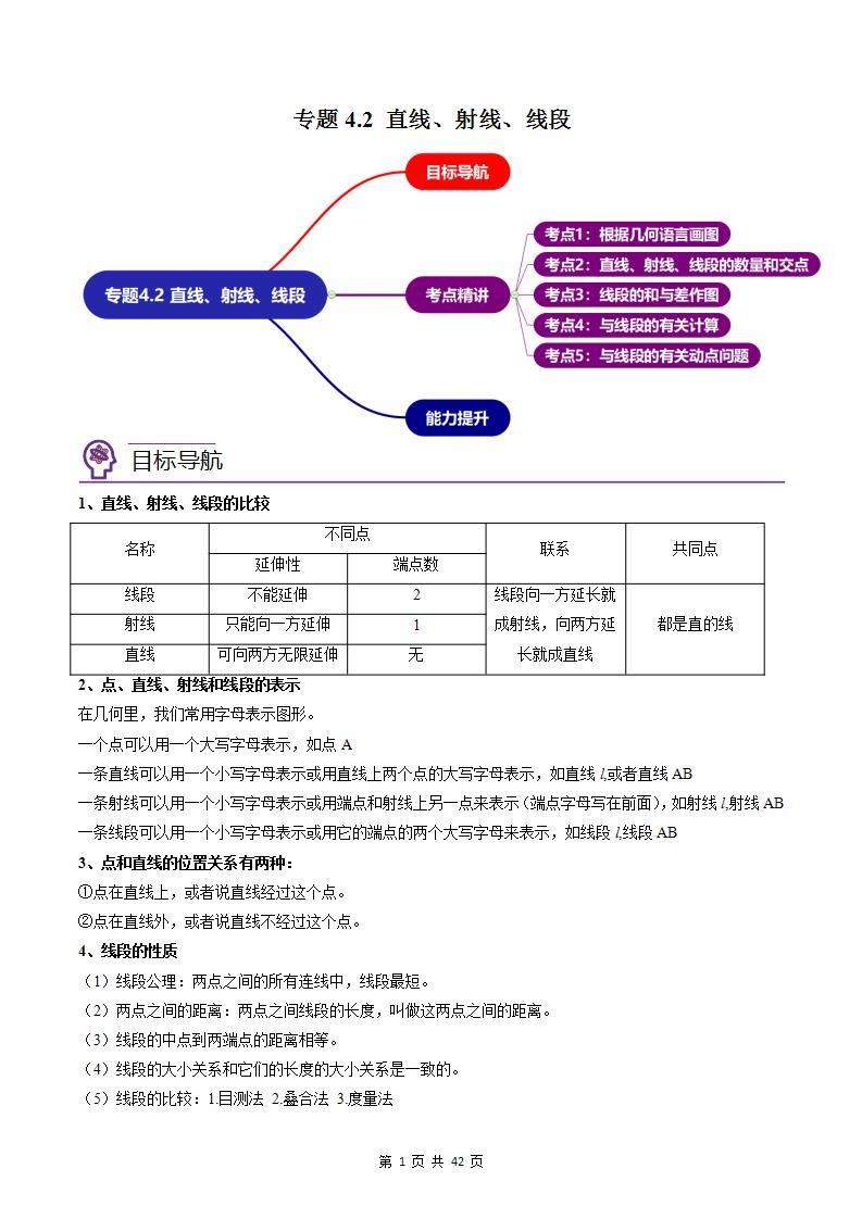 人教版七年级数学上册同步精品讲练测 专题4.2 直线、射线、线段（2份打包，原卷版+教师版）01