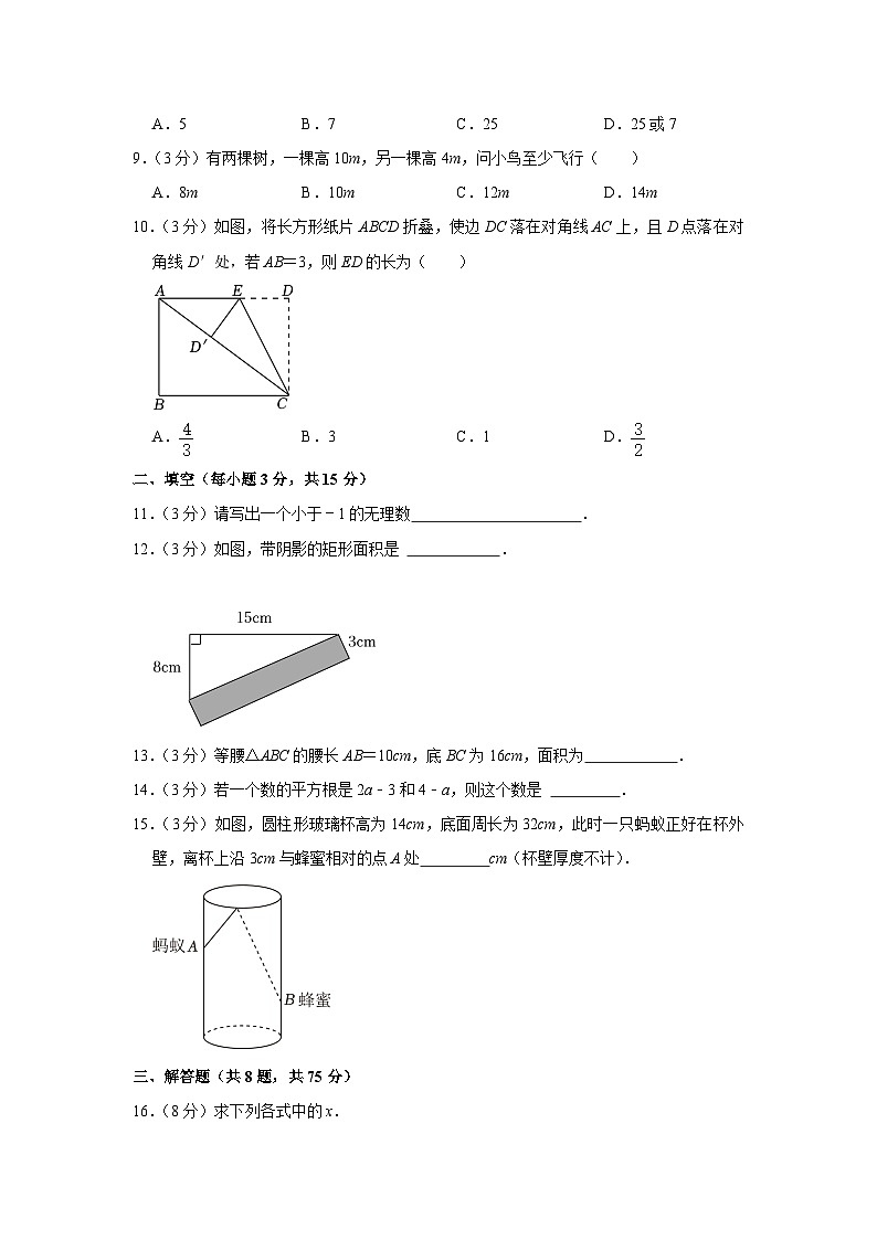 河南省平顶山市+宝丰县杨庄镇第一初级中学2022-2023学年八年级上学期开学数学试卷02