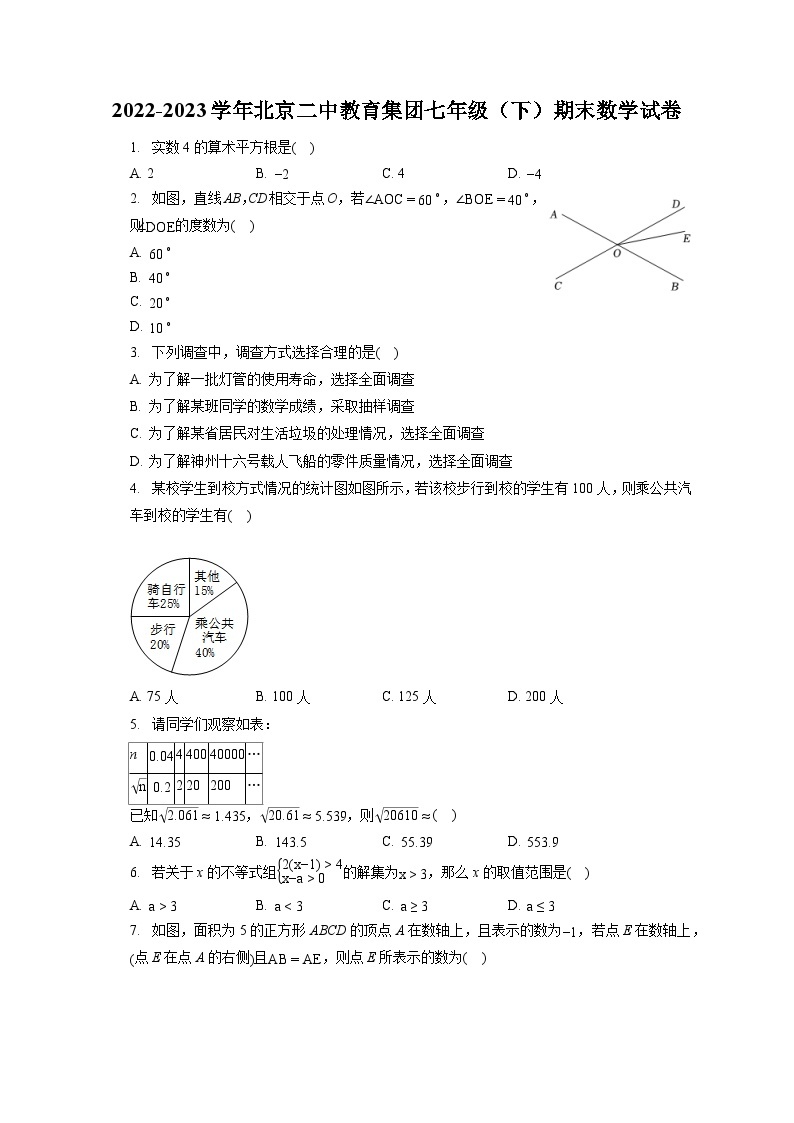 2022-2023学年北京二中教育集团七年级（下）期末数学试卷（含答案解析）01