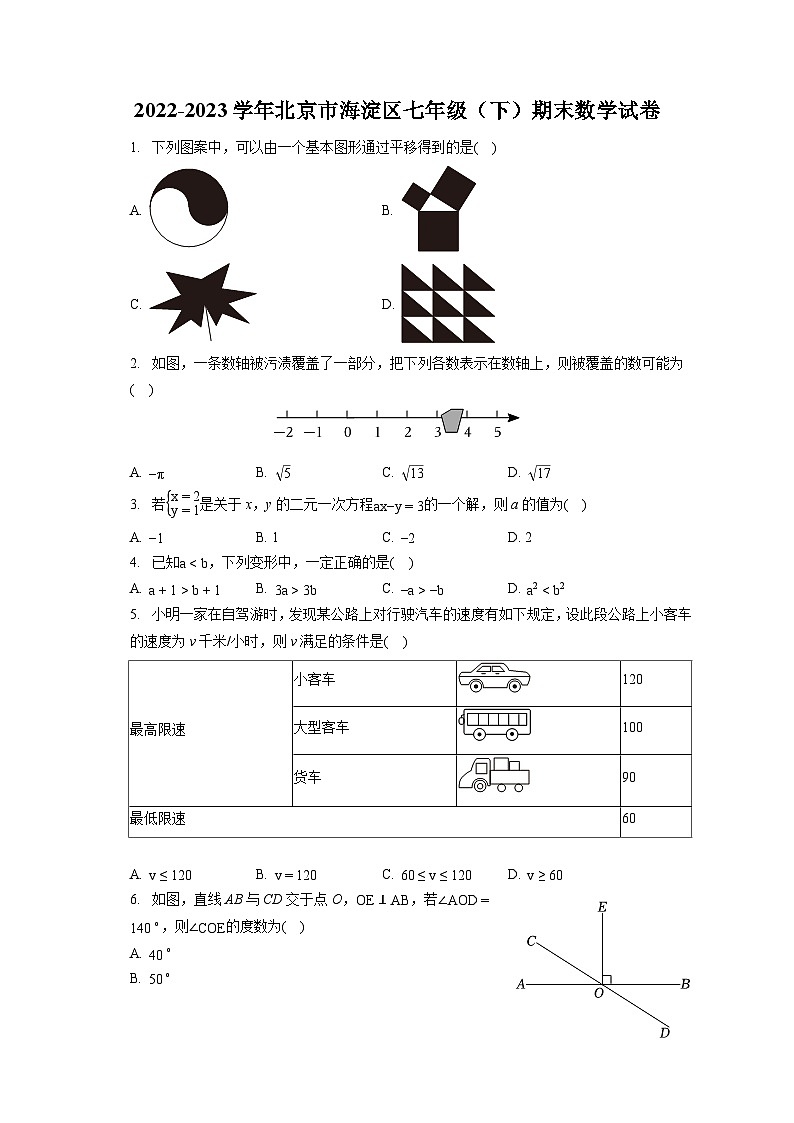 2022-2023学年北京市海淀区七年级(下)期末数学试卷(含答案解析)第1页