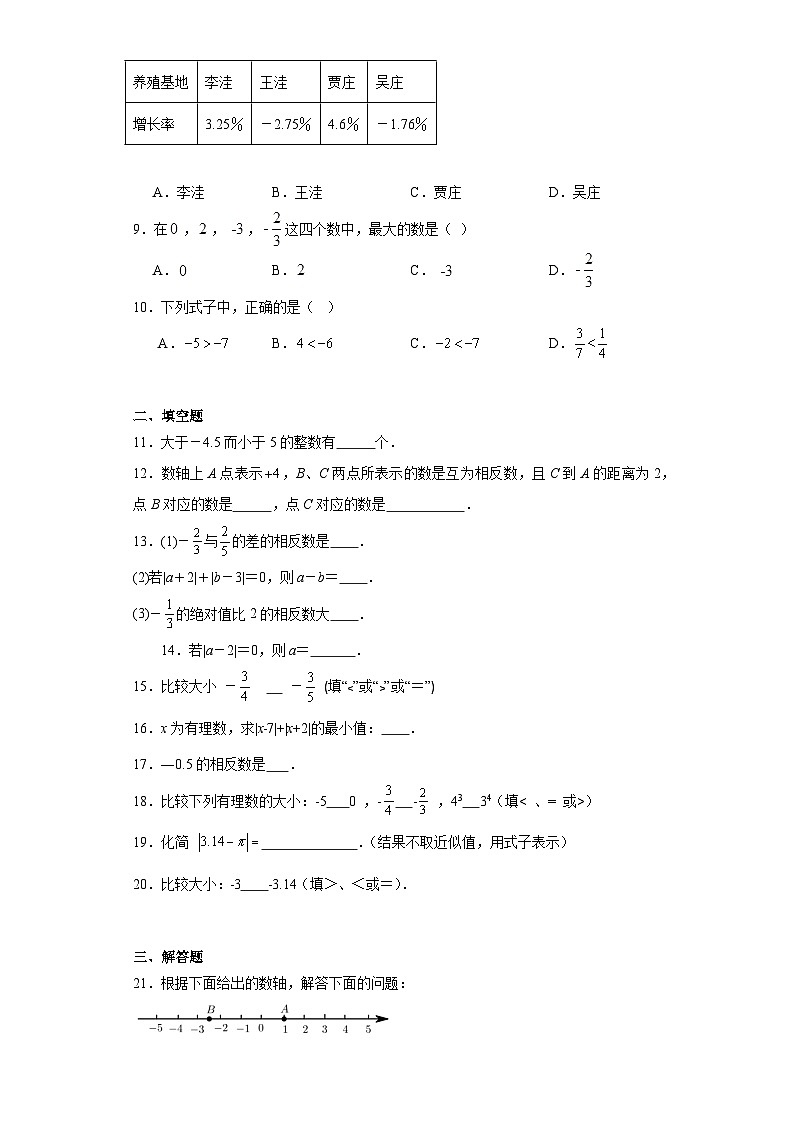 2.3绝对值提升练习-北师大版数学七年级上册第2页