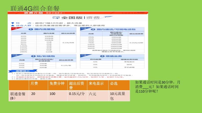 《哪一款手机资费套餐更合适》PPT课件2-八年级上册数学北师大版07