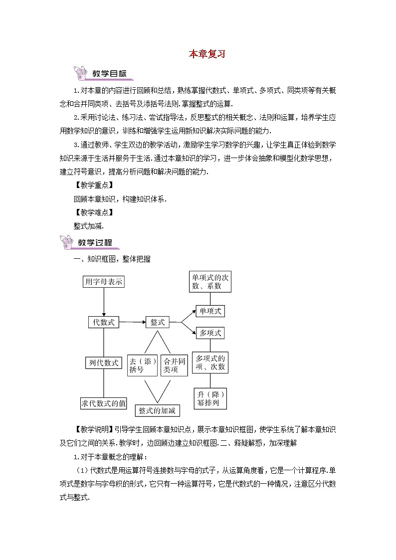 2023七年级数学上册第2章整式加减本章复习教案新版沪科版01