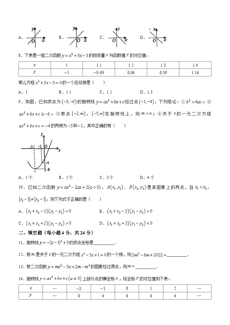 福建省厦门市思明区莲花中学2022-2023学年九年级上学期第一次月考数学试题02