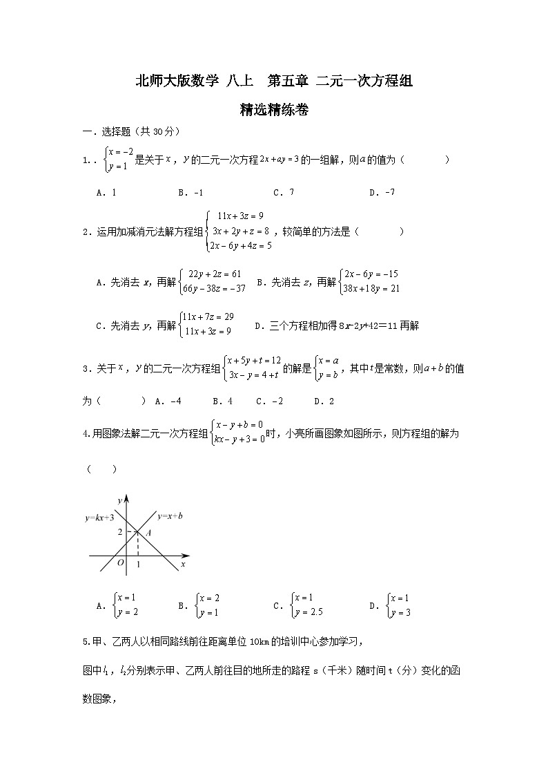 北师大版数学 八上第五章 二元一次方程组 单元精选精练卷01