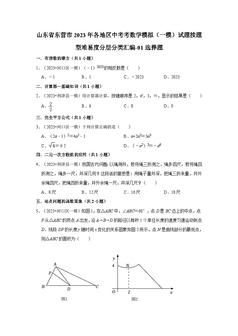 山東省東營(yíng)市2023年各地區(qū)中考考數(shù)學(xué)模擬（一模）試題按題型難易度分層分類匯編-01選擇題第1頁(yè)