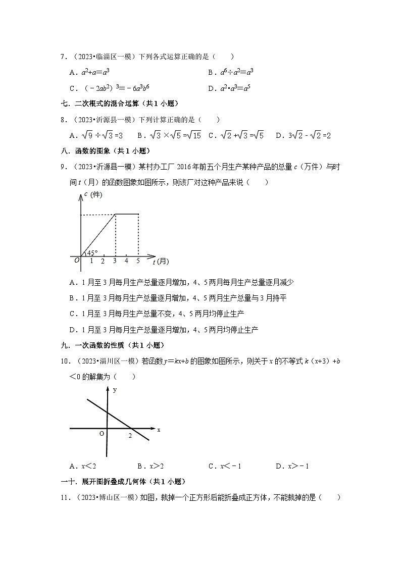 山东省淄博市2023年各地区中考考数学模拟(一模)试题按题型难易度分层分类汇编-01选择题(基础题)第2页