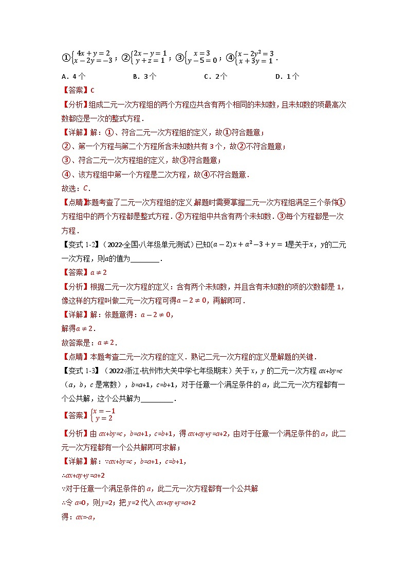 2024年七年级数学下册专题11.5 期末专项复习之二元一次方程组十四大必考点(举一反三)(人教版)(解析版)第2页