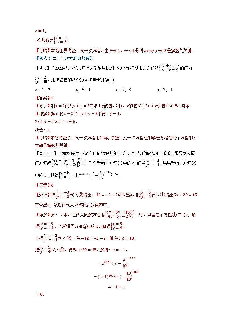 2024年七年级数学下册专题11.5 期末专项复习之二元一次方程组十四大必考点(举一反三)(人教版)(解析版)第3页
