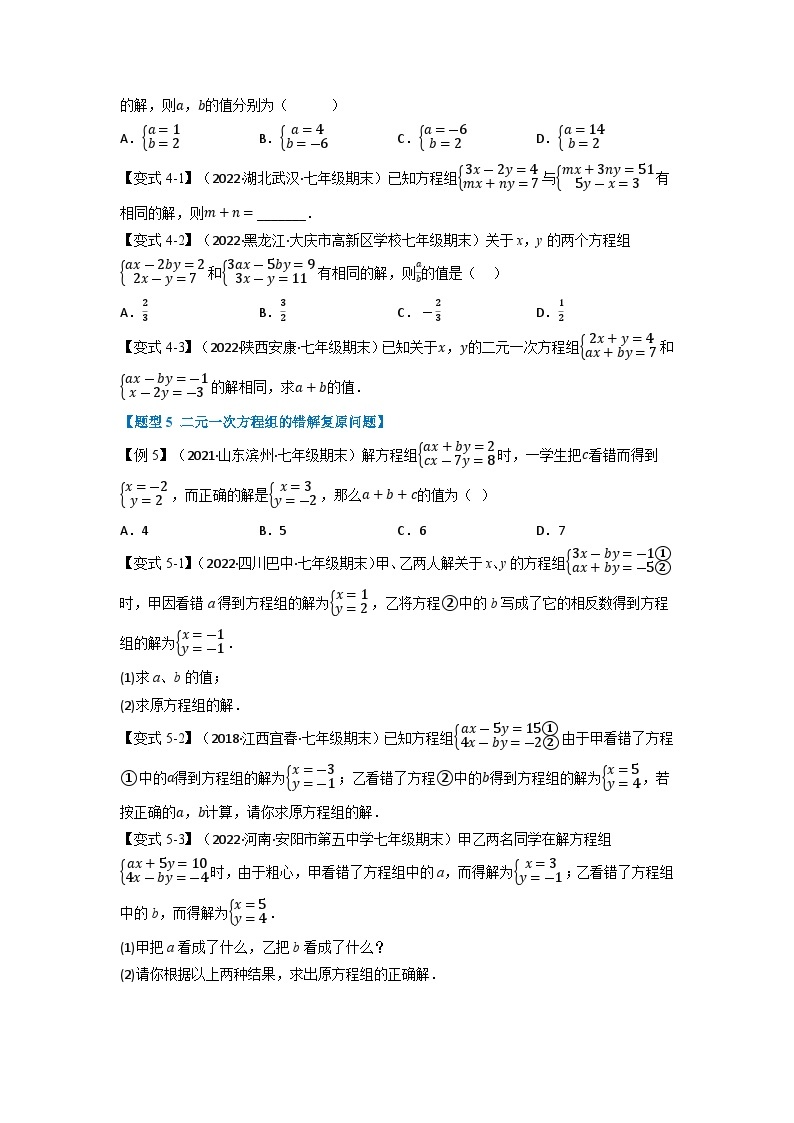 2024年七年级数学下册专题11.5 期末专项复习之二元一次方程组十四大必考点（举一反三）（人教版）（原卷版+解析卷）03