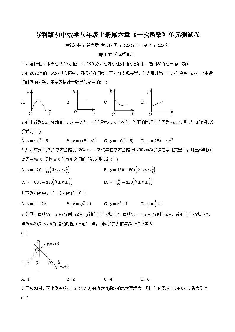 苏科版初中数学八年级上册第六章《一次函数》单元测试卷(标准困难)(含答案解析)01