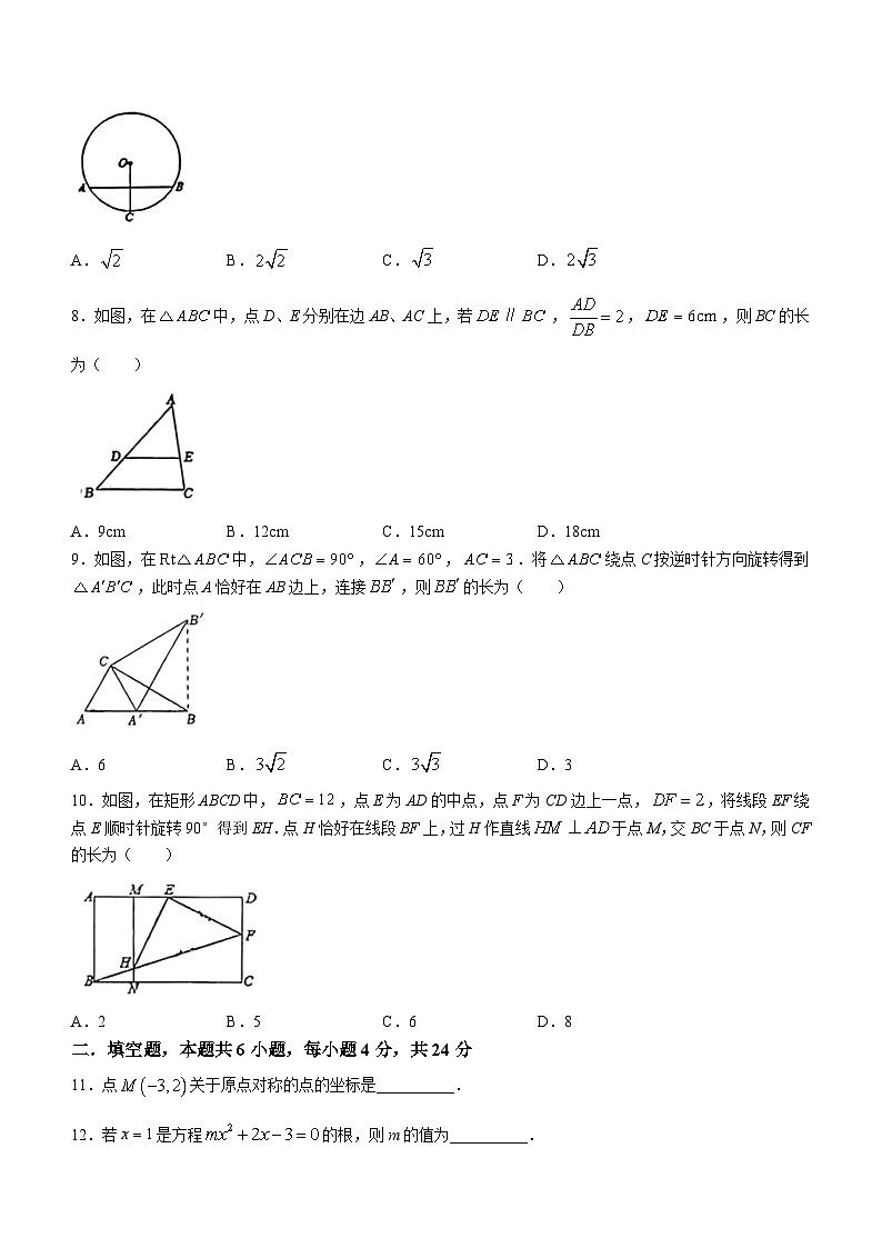 福建省福州延安中学2023-2024学年九年级上学期月考数学试题(无答案)第2页