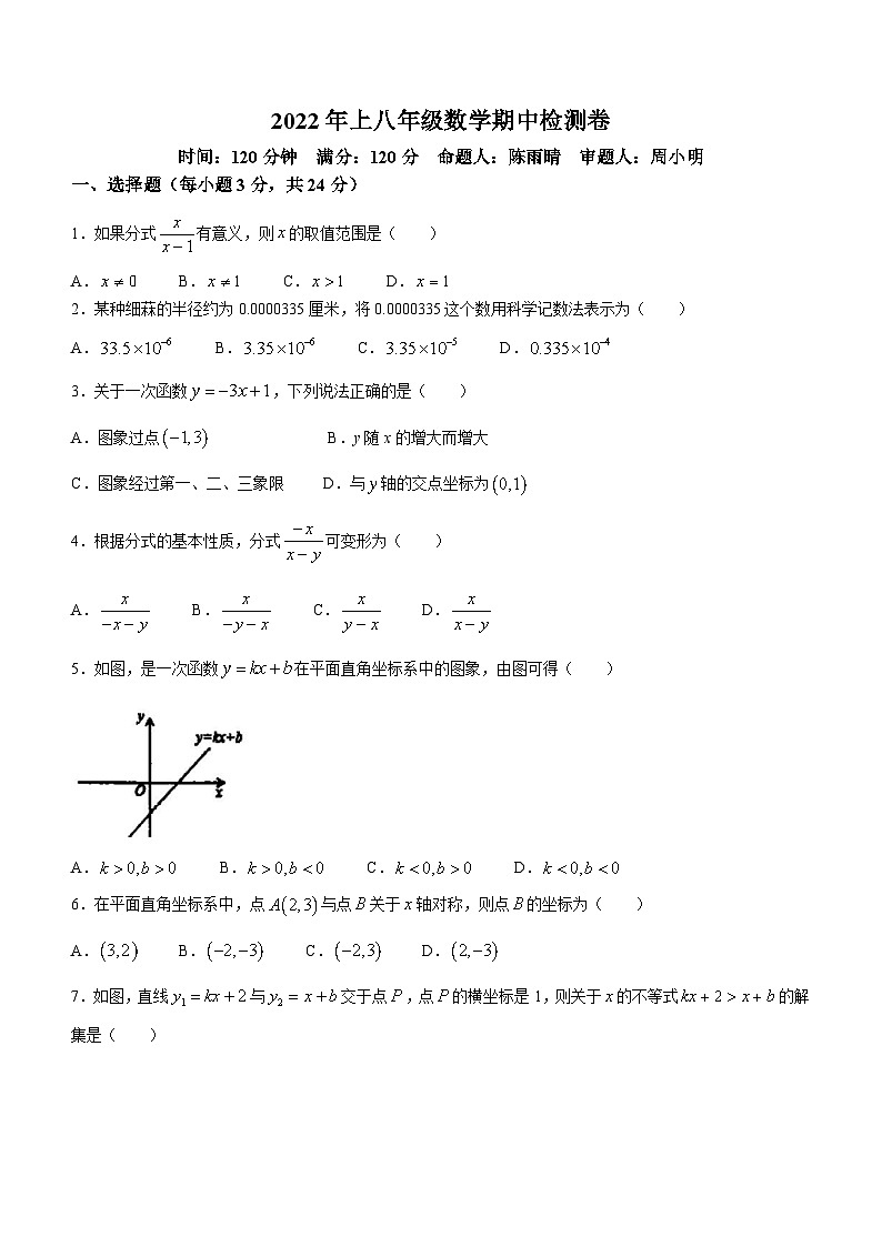湖南省衡阳市第十七中学2021-2022学年八年级下学期期中数学试题(无答案)01