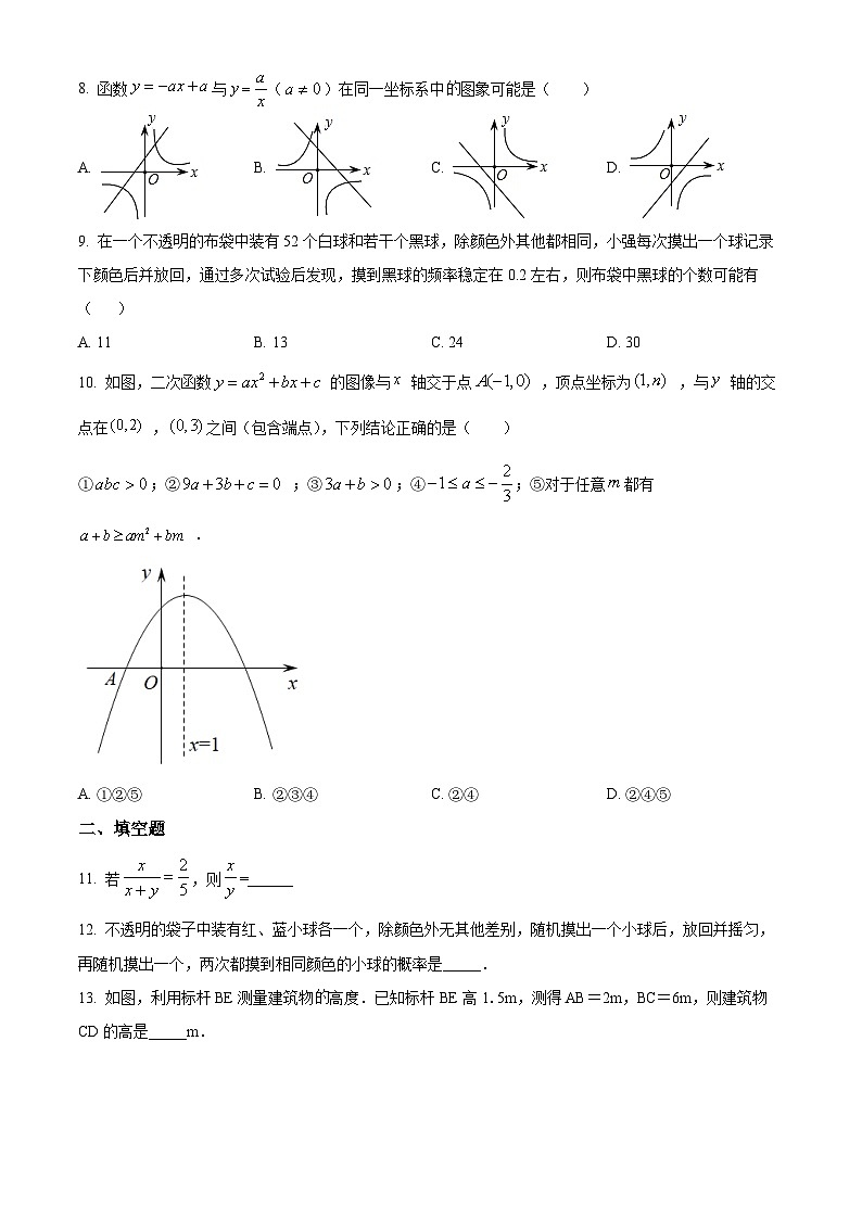 精品解析:广东省深圳市福田区莲花中学2021-2022学年九年级上学期开学考试数学试卷02