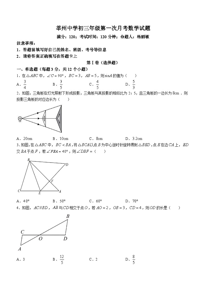 山东省聊城市莘州中学2023-2024学年九年级上学期第一次月考数学试题01