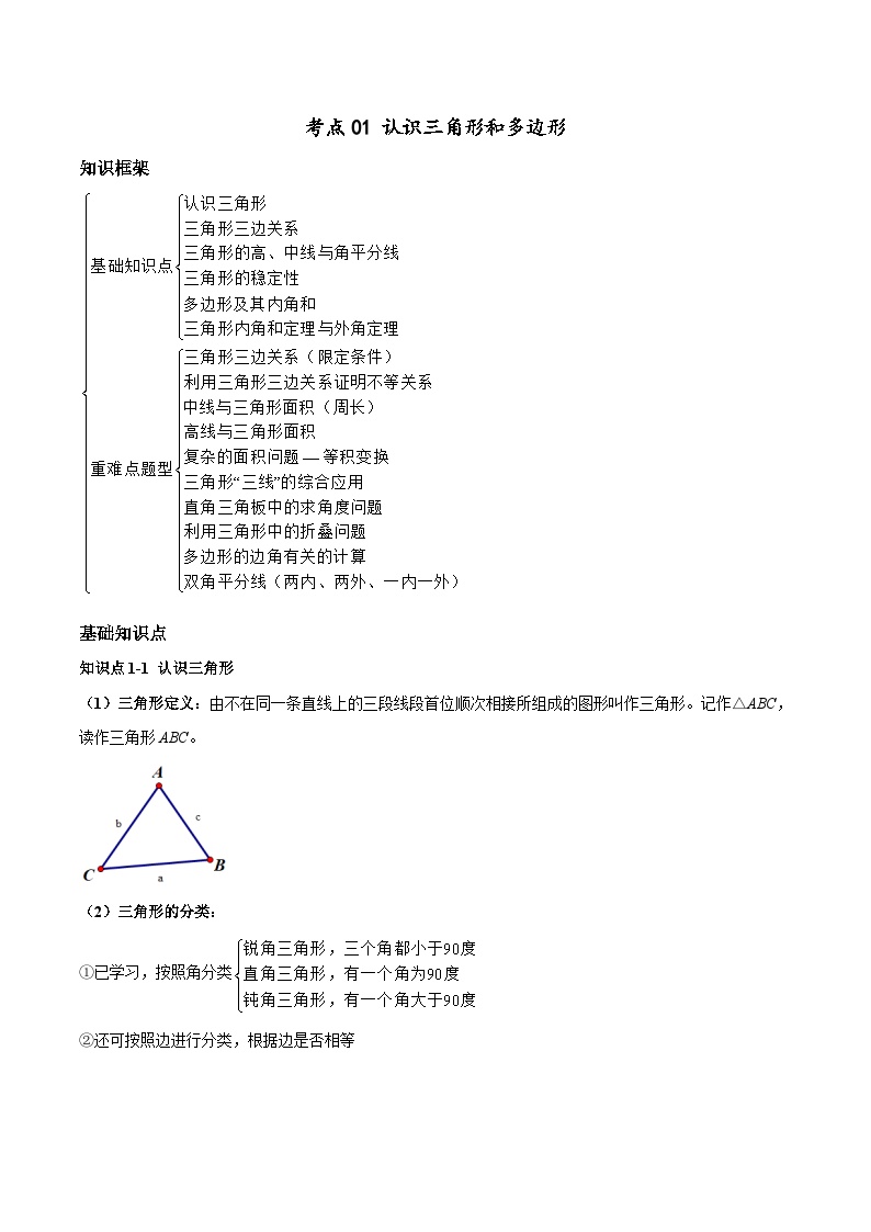 考点01 认识三角形和多边形-八年级数学上册高频考点专题突破（人教版）