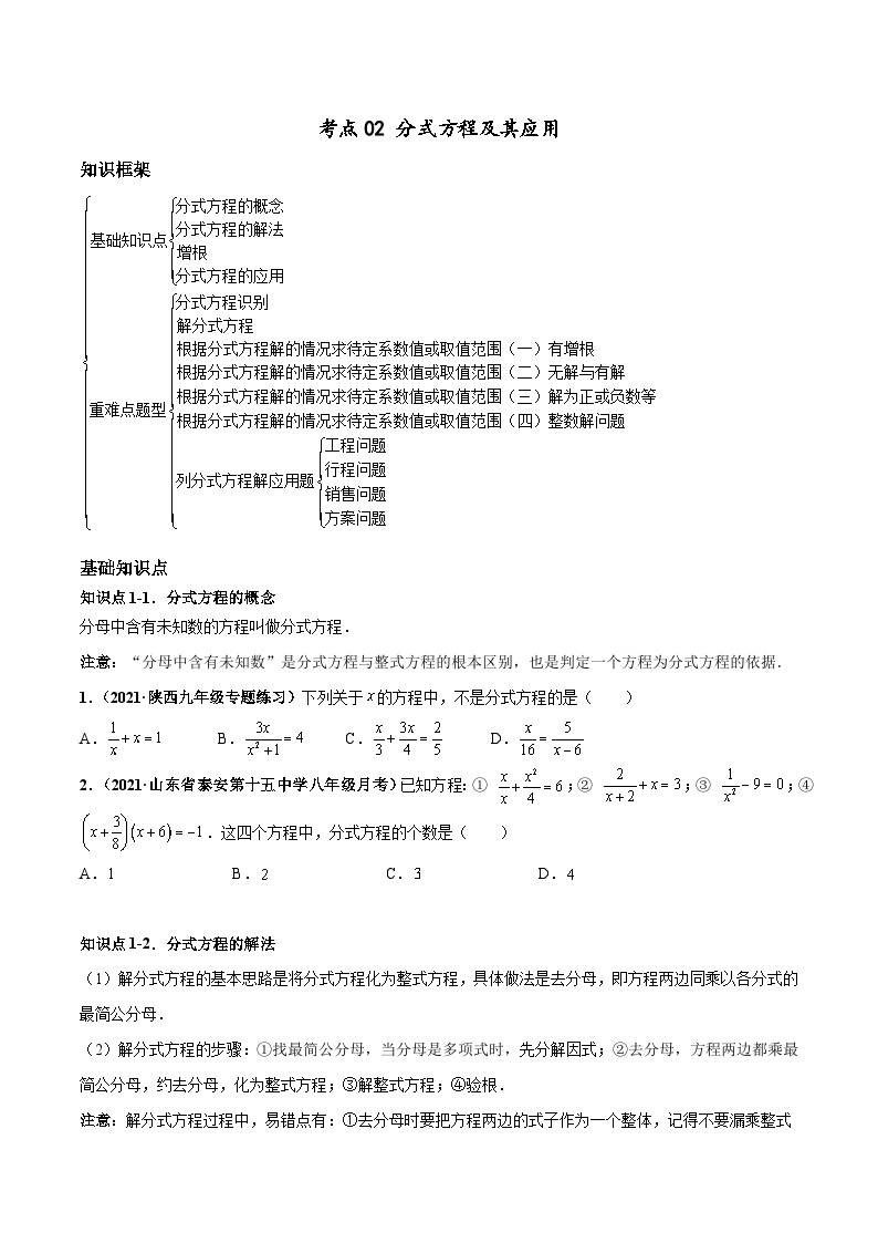 考点02 分式方程及其应用-八年级数学上册高频考点专题突破（人教版）