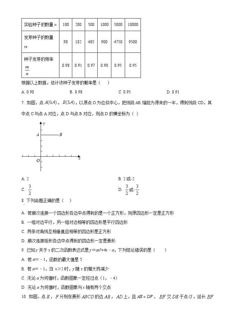 精品解析：2022年广东省深圳市中考数学考前模拟冲刺试题（二）02